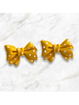 Kawaii Yellow Mustard Polkadot Bow Stud Earrings