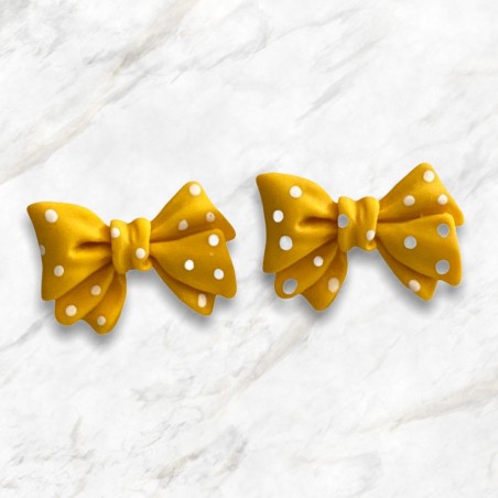 Kawaii Yellow Mustard Polkadot Bow Stud Earrings