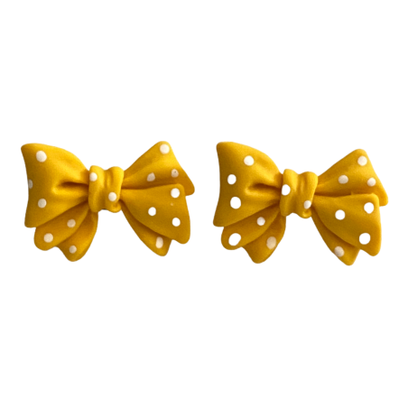 Kawaii Yellow Mustard Polkadot Bow Stud Earrings