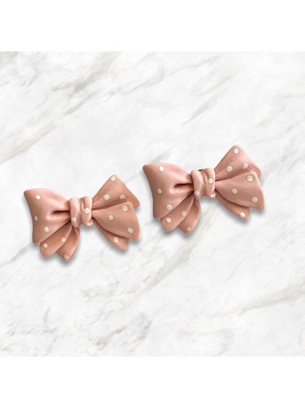 Kawaii Beige Polkadot Bow Earrings Stud