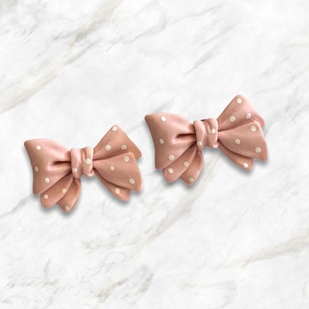 Kawaii Beige Polkadot Bow Earrings Stud