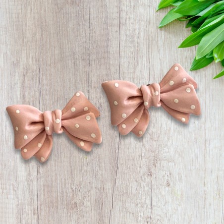 Kawaii Beige Polkadot Bow Earrings Stud