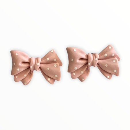 Kawaii Beige Polkadot Bow Earrings Stud