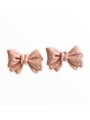 Kawaii Beige Polkadot Bow Earrings Stud