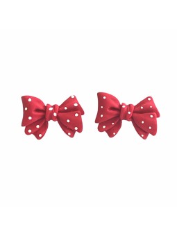 Kawaii Red Polkadot Bow Stud Earrings