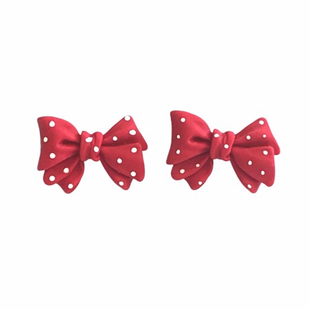 Kawaii Red Polkadot Bow Stud Earrings