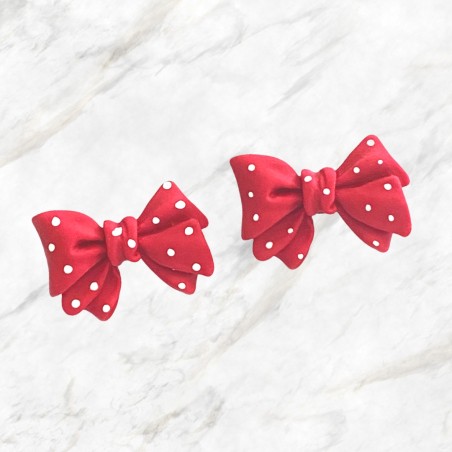 Kawaii Red Polkadot Bow Stud Earrings